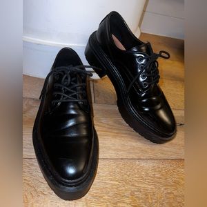 Zara Black Leather Platform Oxford Brogues Loafers